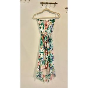 Women's Sleeveless Flower Print Dress With Tie Around Belt